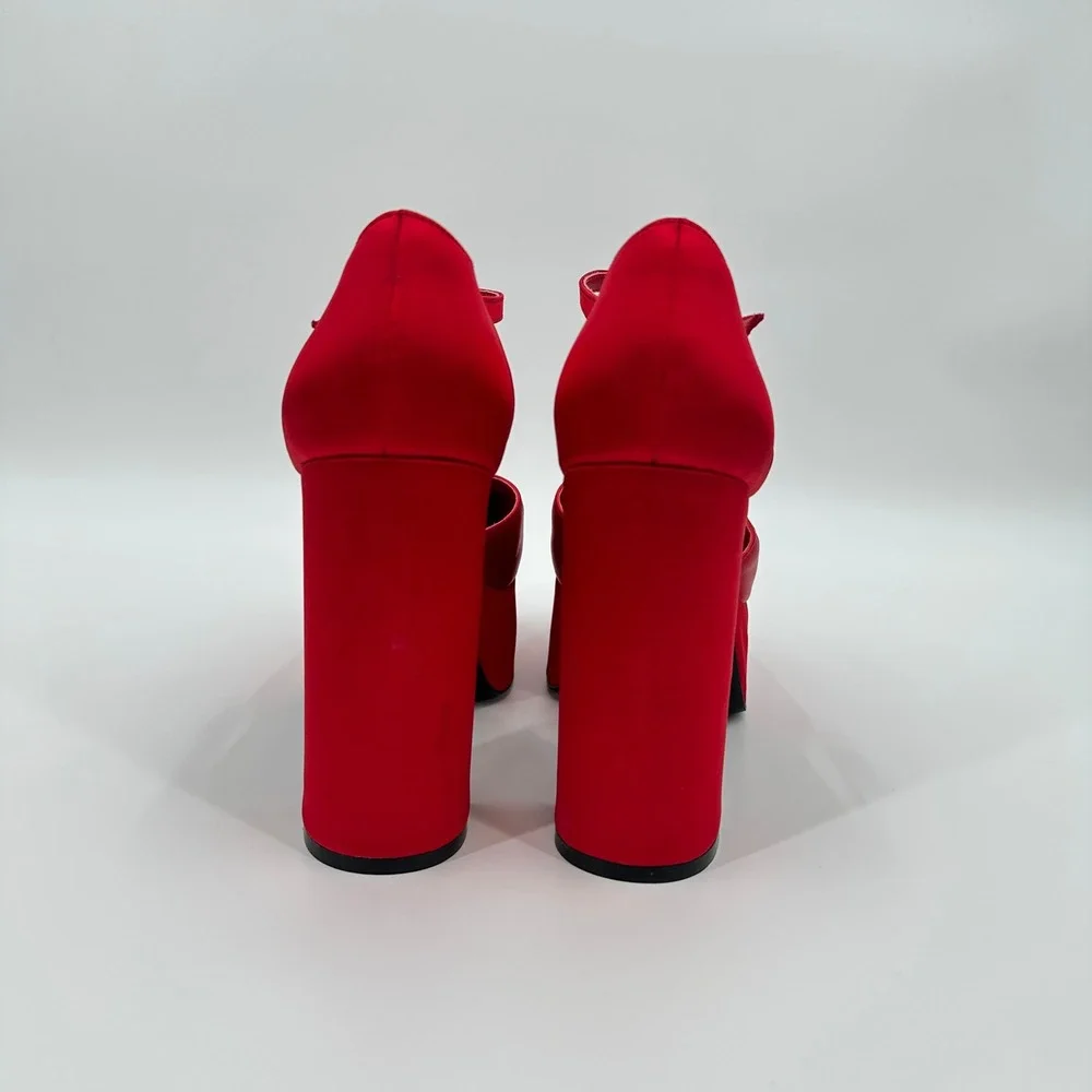 Jeffrey Campbell Over N Out Red Satin Platform Mary Jane Heels Square Toe 9